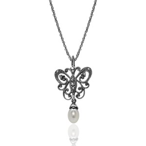 Marcasite Butterfly Pendant with Marcasite and Pearl